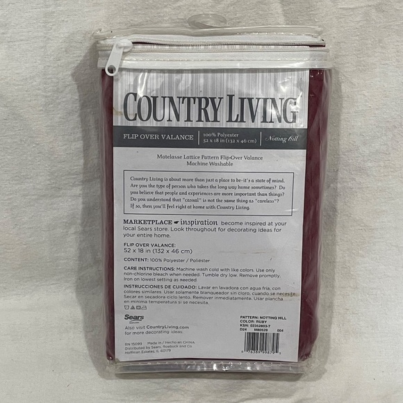 Country Living "Notting Hill" Flip Over Valance NEW Ruby Red - Picture 3 of 5